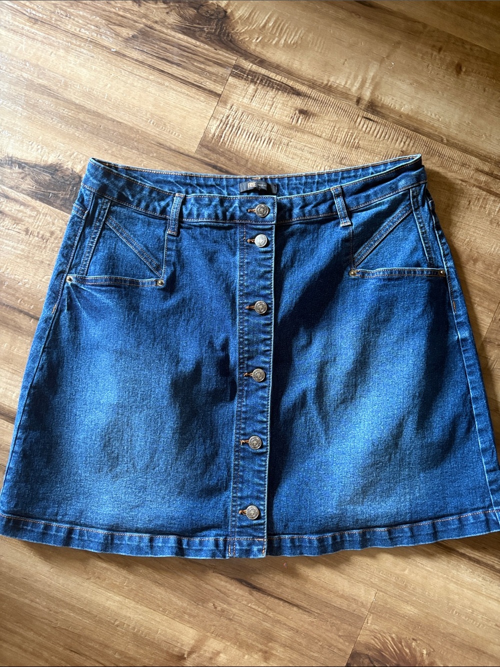 Frye Dark Blue Button-Front Denim Mini Skirt